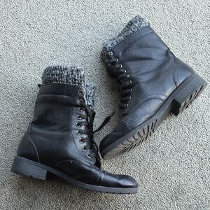 Wild Diva Black Combat Boots with Gray Knit Cuff